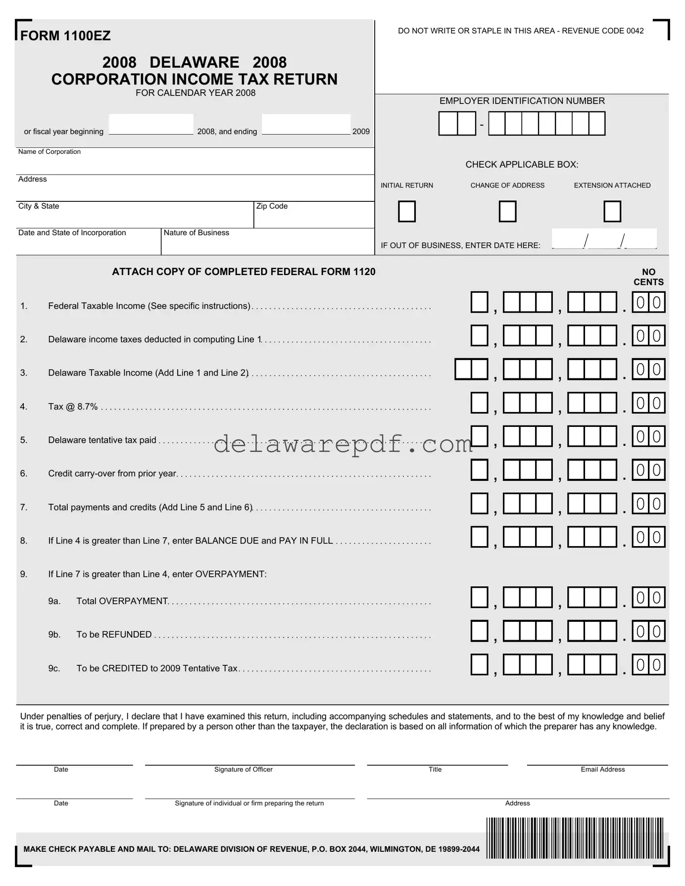 Fill Your Delaware 1100Ez Template