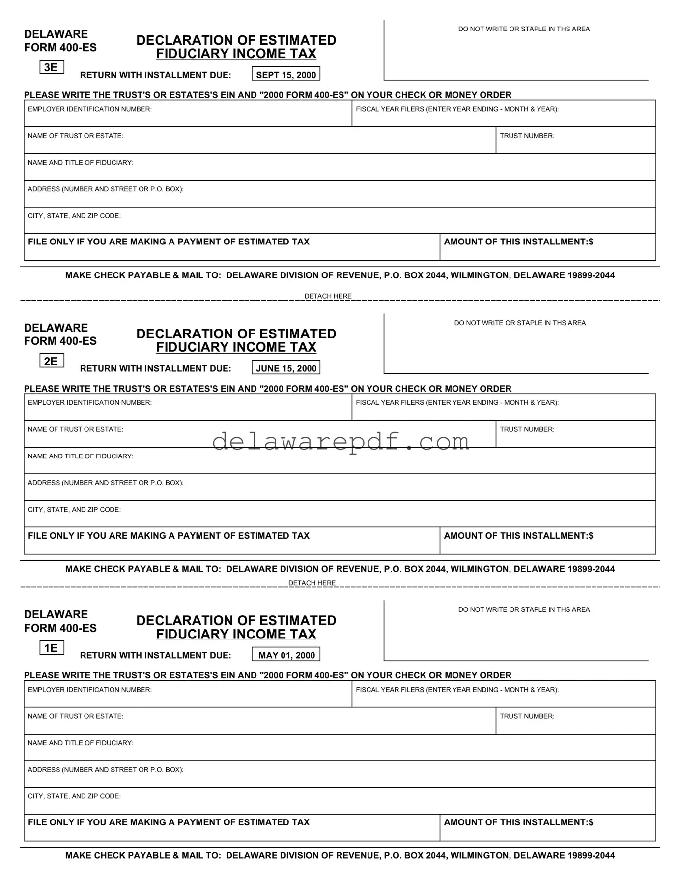 Fill Your Delaware 400 Es Template