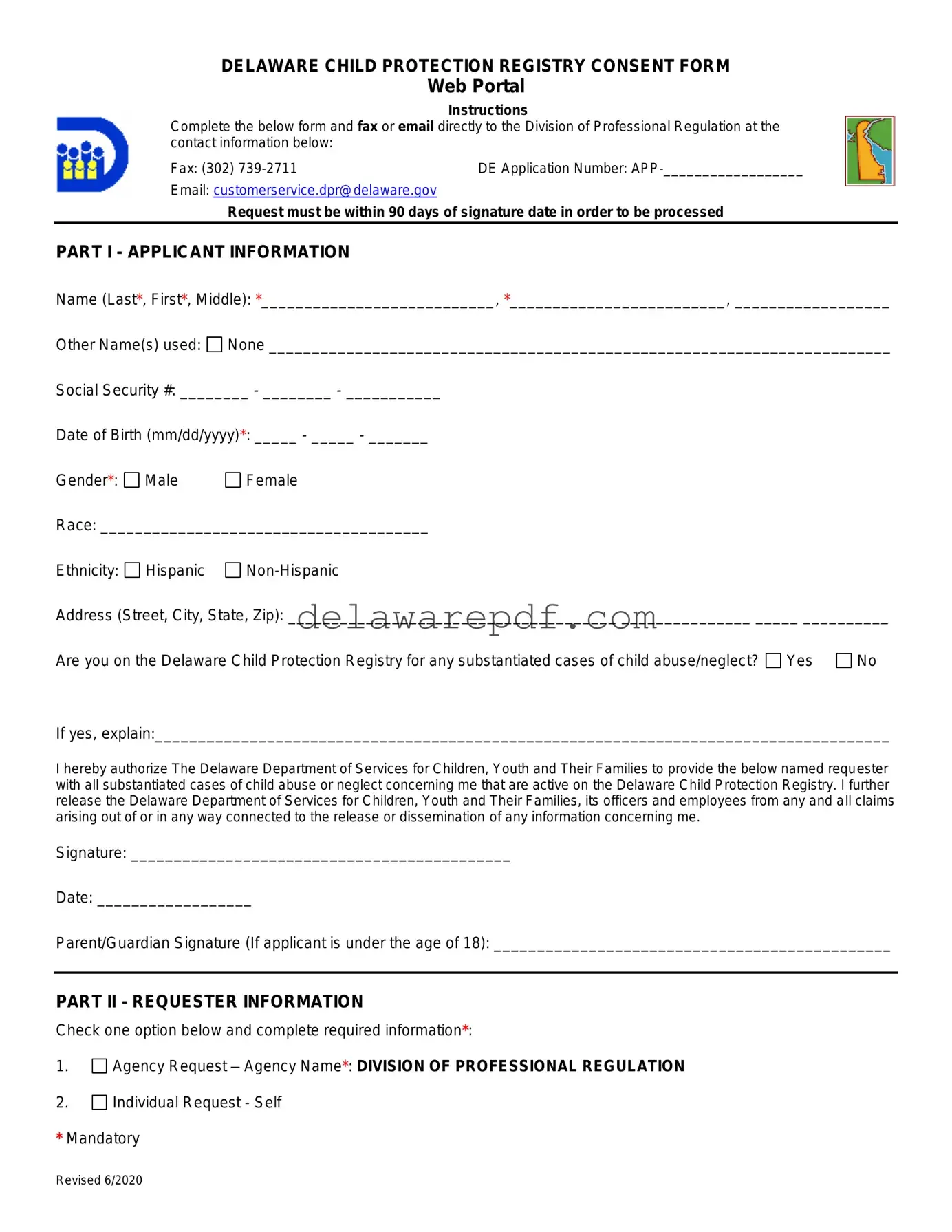 Fill Your Delaware Child Protective Registry Template