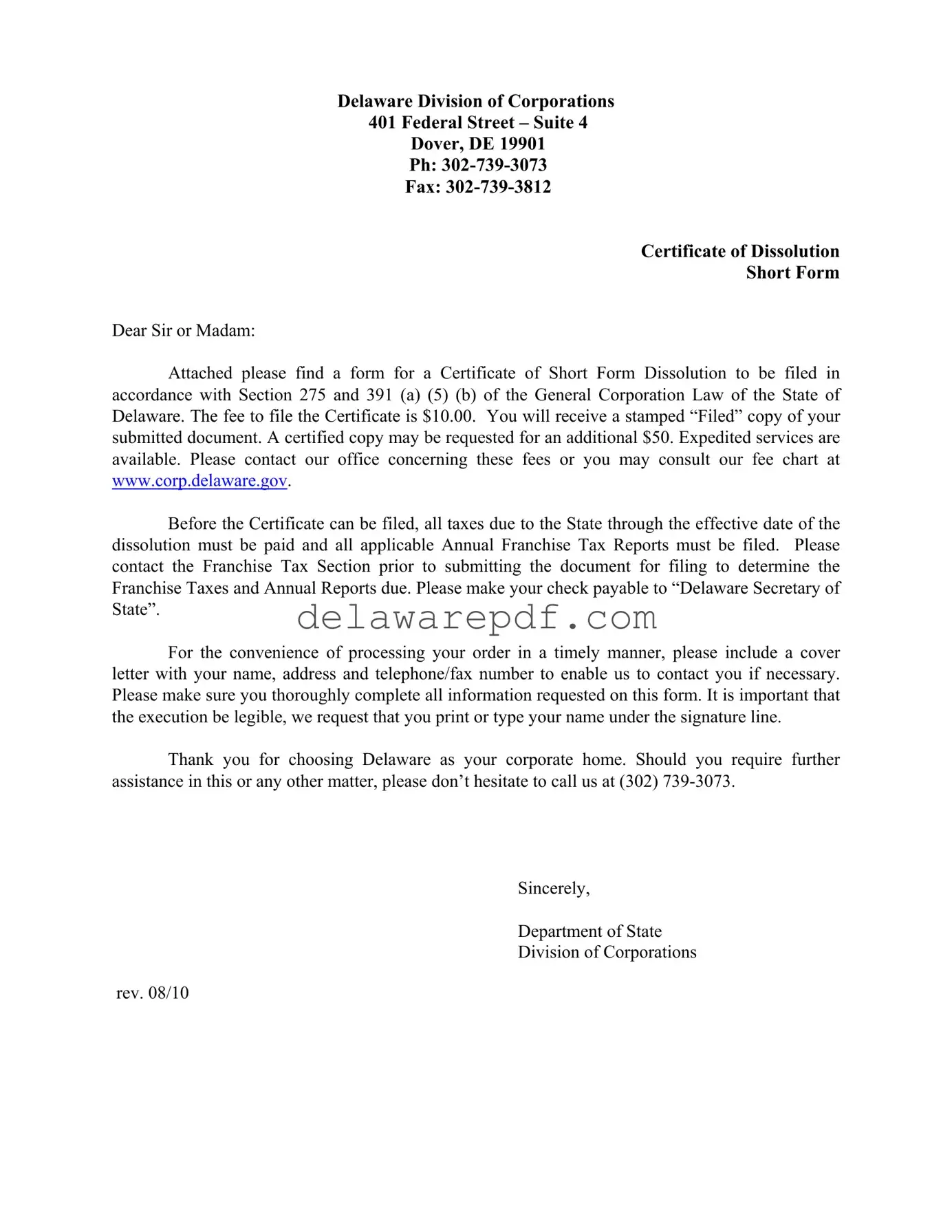 Fill Your Delaware Corporation Dissolution Template