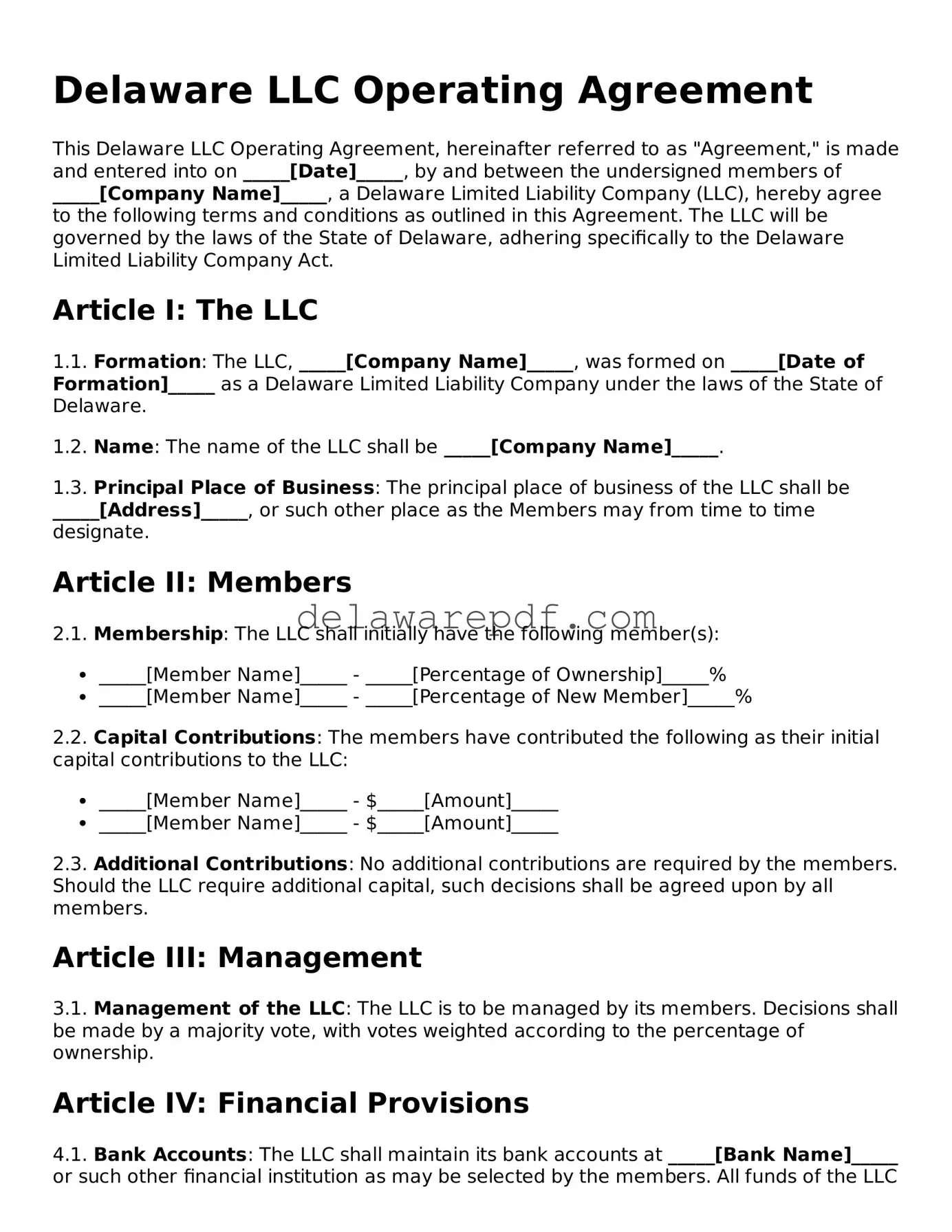 Printable Delaware Operating Agreement Document