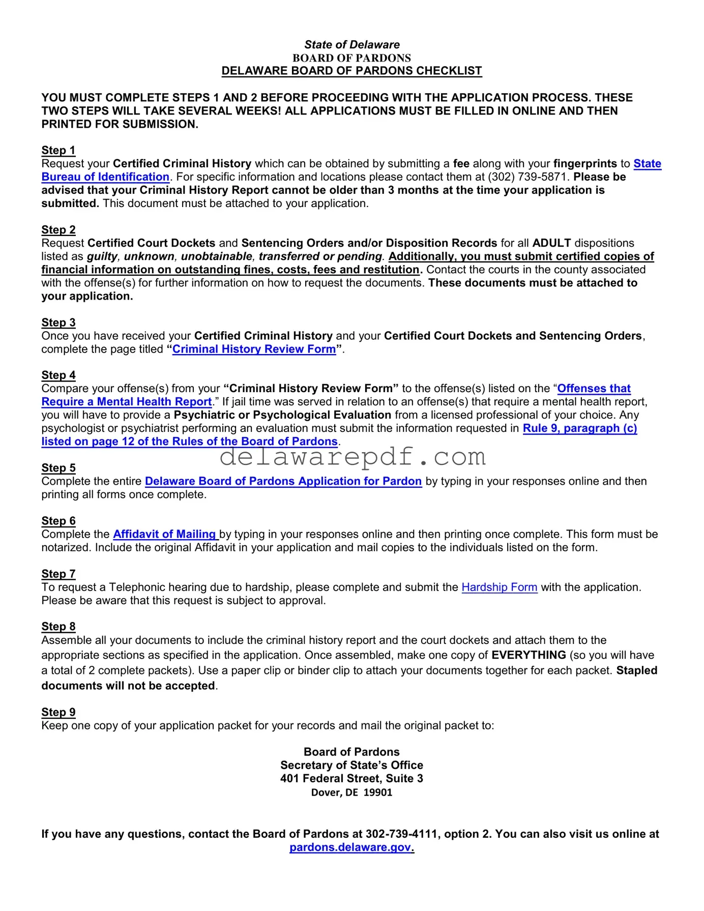 Fill Your Delaware Pardon Application Template