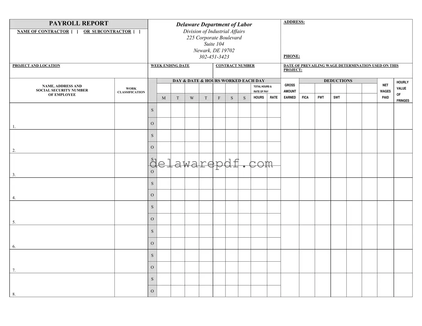Fill Your Delaware Payroll Report Template