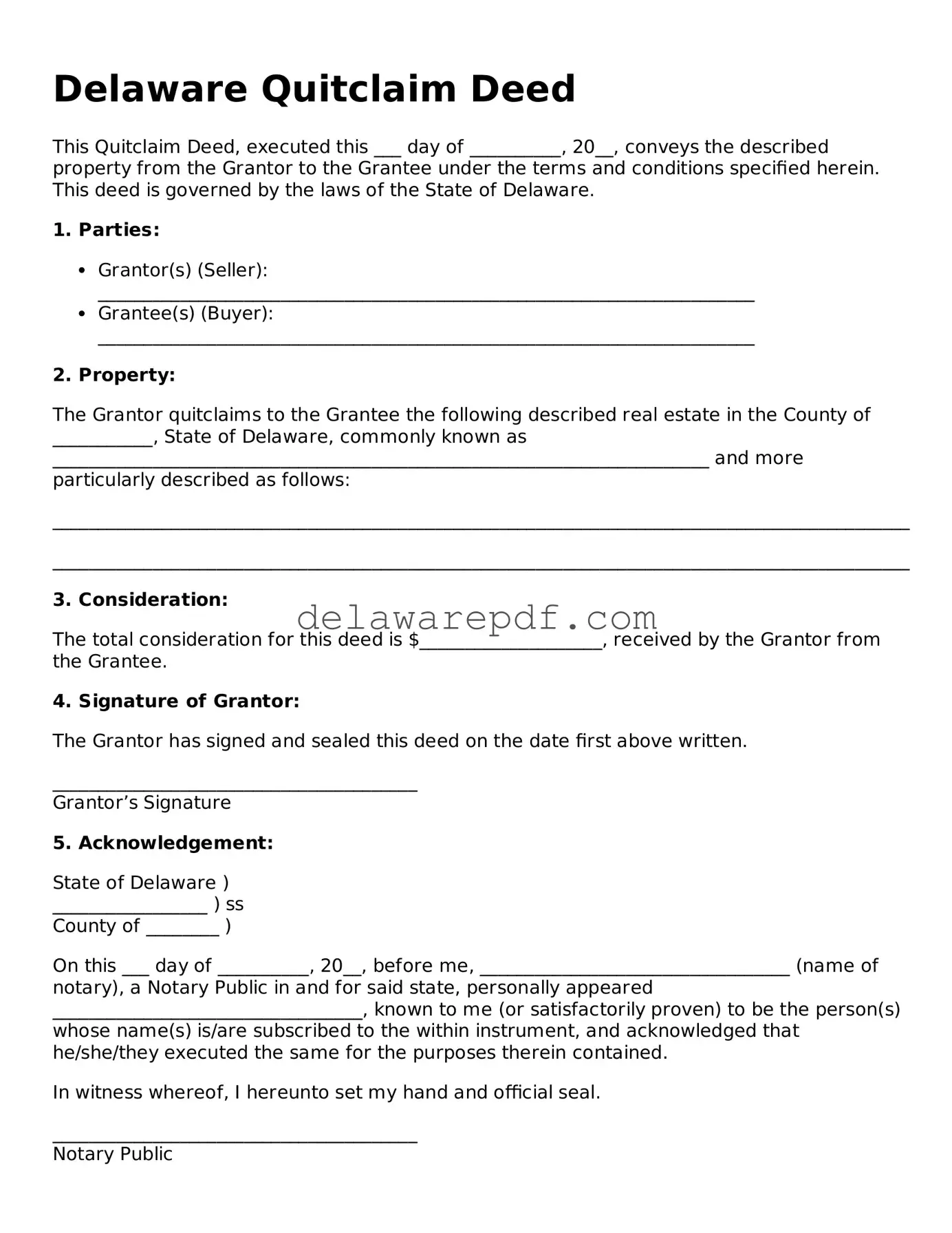 Printable Delaware Quitclaim Deed Document
