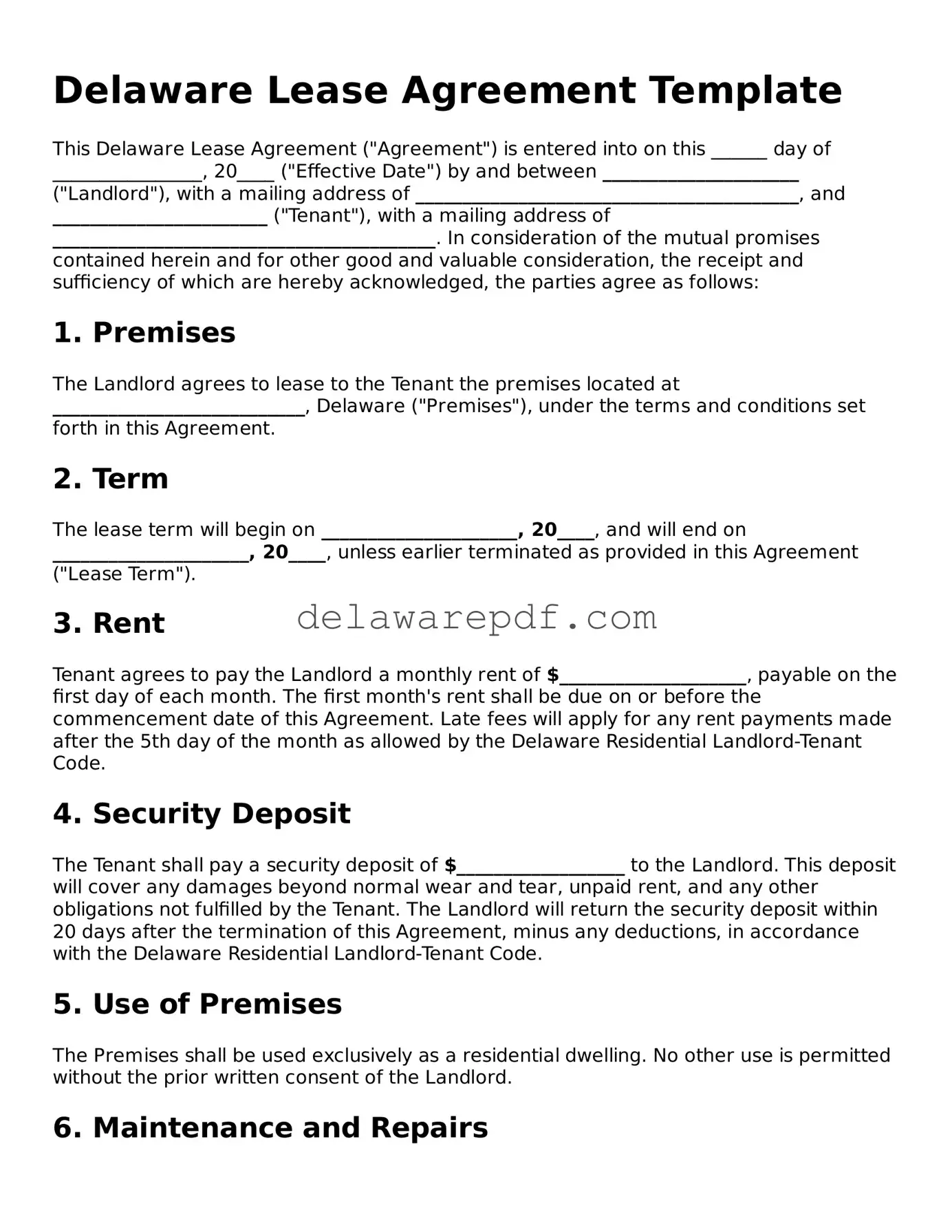 Printable Delaware Lease Agreement Document