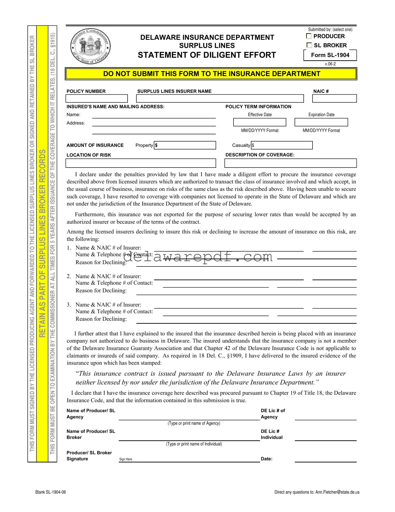 Fill Your Delaware Sl Template
