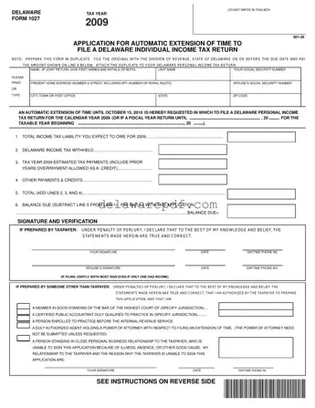 Fill Your Delaware 1027 Template