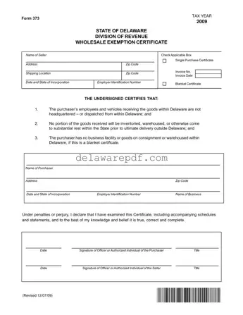 Fill Your Delaware 373 Template