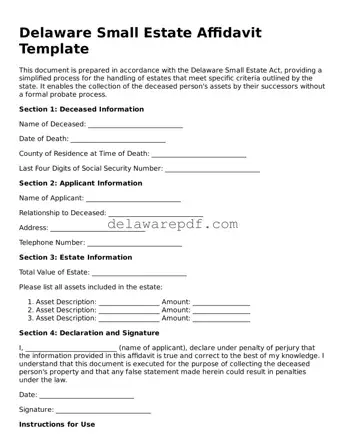 Printable Delaware Small Estate Affidavit Document