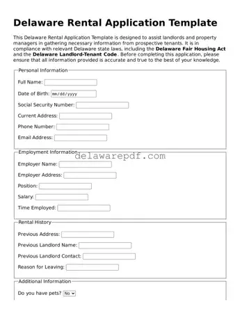 Printable Delaware Rental Application Document