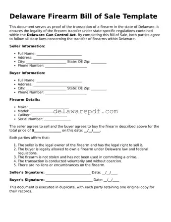 Printable Delaware Firearm Bill of Sale Document