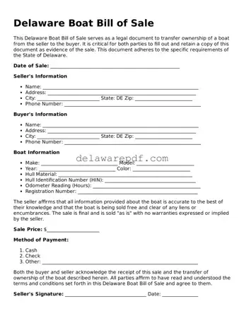Printable Delaware Boat Bill of Sale Document