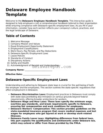 Printable Delaware Employee Handbook Document