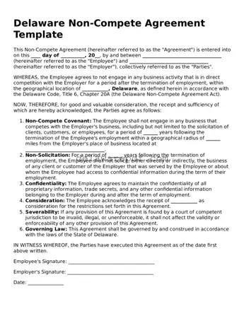 Printable Delaware Non-compete Agreement Document