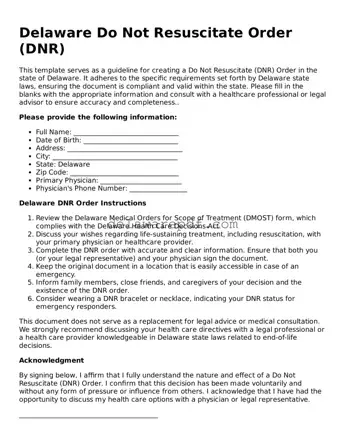 Printable Delaware Do Not Resuscitate Order Document