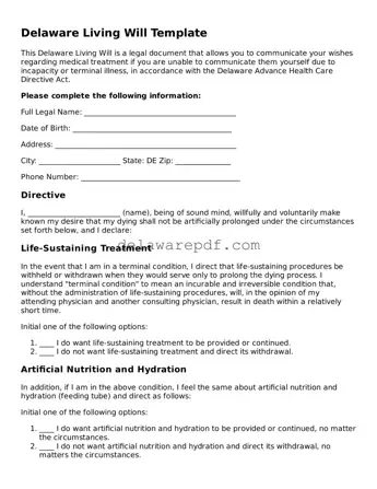 Printable Delaware Living Will Document