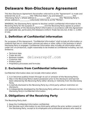 Printable Delaware Non-disclosure Agreement Document