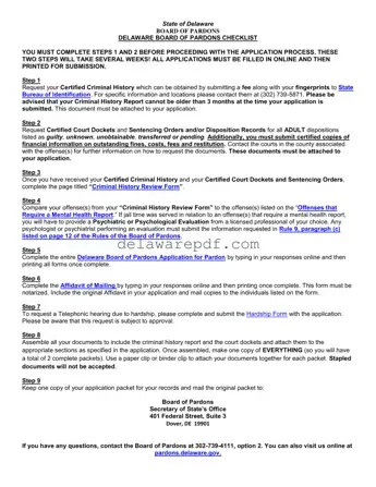 Fill Your Delaware Pardon Application Template