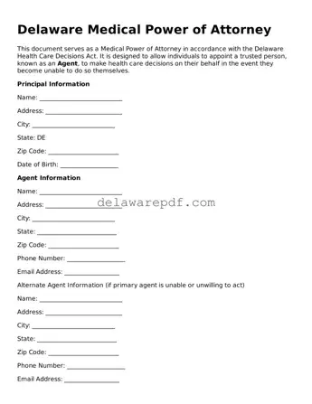 Printable Delaware Medical Power of Attorney Document