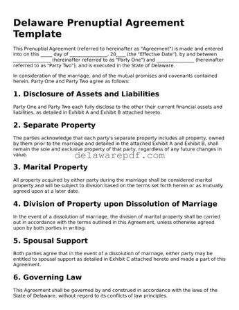 Printable Delaware Prenuptial Agreement Document