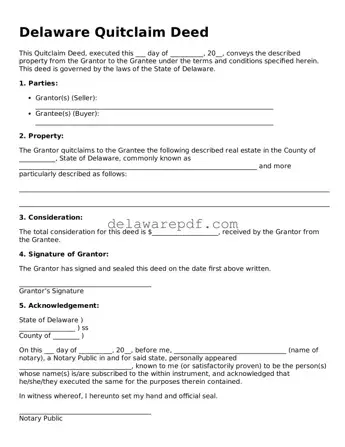 Printable Delaware Quitclaim Deed Document