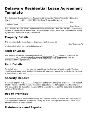 Printable Delaware Residential Lease Agreement Document