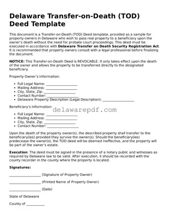 Printable Delaware Transfer-on-Death Deed Document