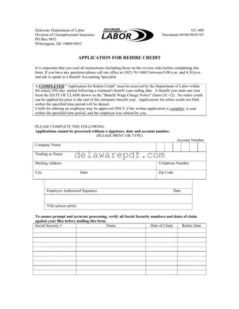 Fill Your Delaware Uc 400 Template